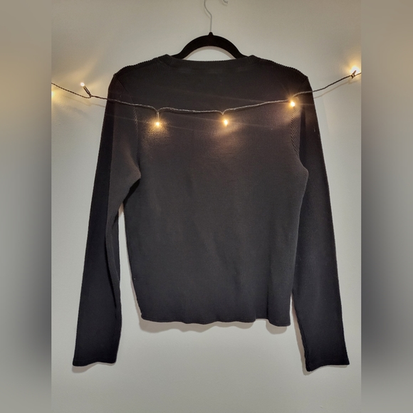 Madewell Elwood Knot Front Top Black Long Sleeve Medium - Picture 6 of 10